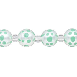 Bead, glass 1pkg8, opaque seafoam green and white, 10mm hand-painted round.
