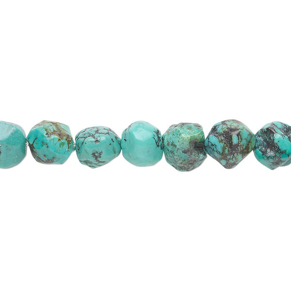 Bead, turquoise (dyed / stabilized), blue-green, small to medium faceted pebble, Mohs hardness 5 to 6. Sold per 15-1/2" to 16" strand. image number 0