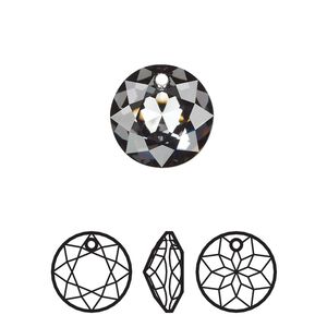 Drop 24pk crystal silver night, Swarovski® 14mm pendant classic cut 6430