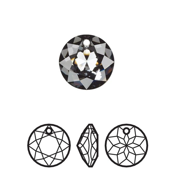Drop 24pk crystal silver night, Swarovski® 14mm pendant classic cut 6430 image number 0