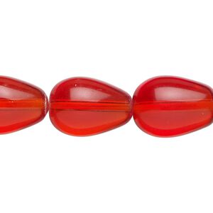 Bead, glass, transparent red, 17x11mm-18x13mm teardrop. Sold per 15-1/2" to 16" strand.