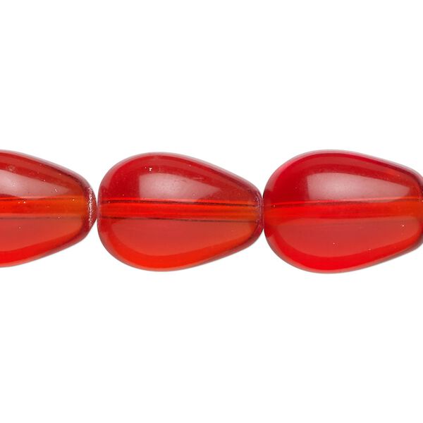 Bead, glass, transparent red, 17x11mm-18x13mm teardrop. Sold per 15-1/2" to 16" strand. image number 0