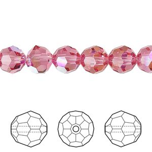 Bead 288pk rose AB, Swarovski® 8mm round 5000