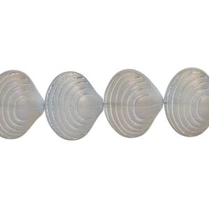 Bead, glass, translucent matte grey AB, 14x12mm clamshell. Sold per 15-1/2" to 16" strand.