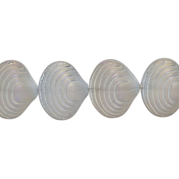 Bead, glass, translucent matte grey AB, 14x12mm clamshell. Sold per 15-1/2" to 16" strand. image number 0