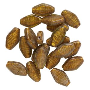 Bead, lampworked glass, translucent copper, 31x18mm-33x19mm flat marquise with copper-colored glitter. Sold per pkg of 20.