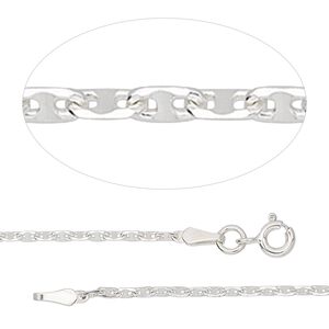 Chain 1pkg1 sterling silver anchor, 1.5mm / springring clasp, Gossamer™ 18 inch