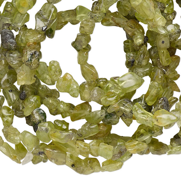 Bead, peridot (natural), mini chip, Mohs hardness 6-1/2 to 7. Sold per 35-inch strand. image number 0