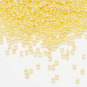 Seed bead, Miyuki, glass, pkg/250g, #11 rocaille, opaque inside dyed color luster light daffodil (RR-516).
