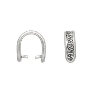 Bail, ice-pick. pewter (tin-based alloy), pkg/1, antique silver plate, 14x13mm  with scroll design, 10mm grip length.