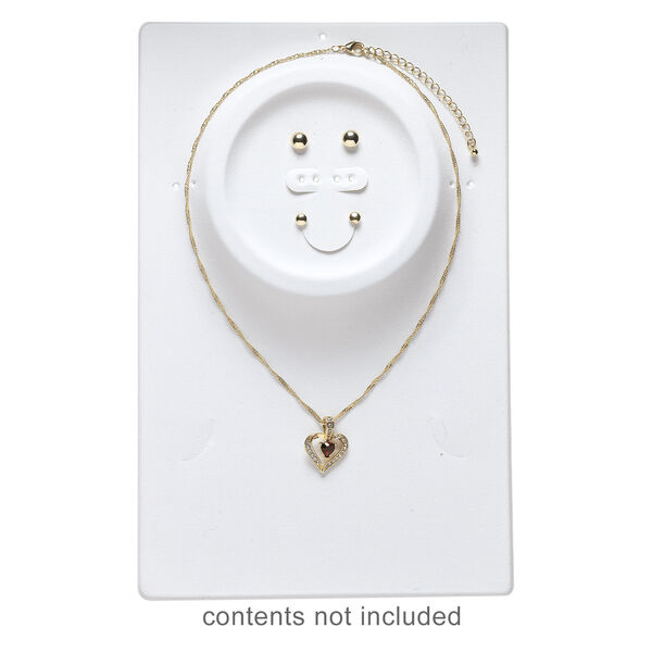 Display, necklace / bracelet / earring, velveteen and plastic, white, 10 x 6-1/2 x 1/2 inch rectangle. Sold per pkg of 4. image number 1