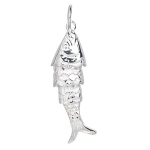 Focal, sterling silver, 34x10mm articulated fish. Sold individually.