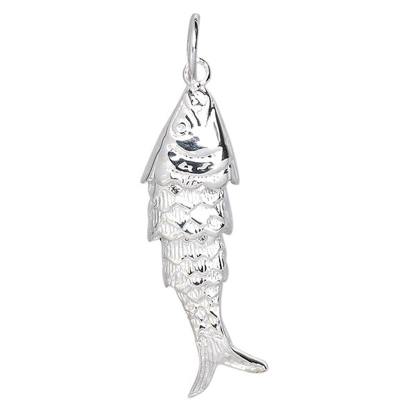 Focal, sterling silver, 34x10mm articulated fish. Sold individually. image number 0