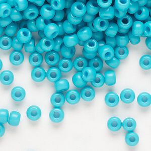 Seed bead, Miyuki, glass, pkg/25g, #6 rocaille, opaque matte outside dyed turquoise blue, (RR-1686).