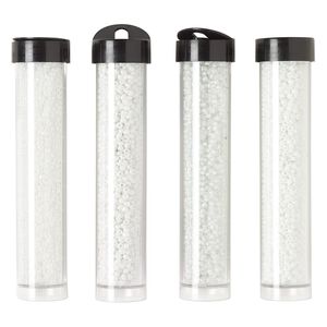 Seed bead assortment 1pkg4, Ming Tree™, glass, 4 x 3/4 inch vials, #11 round, opaque and transparent ceylon luster white.