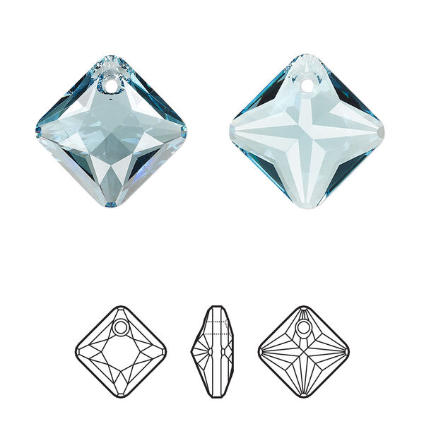 Drop 1pk aquamarine, Crystal Passions® 16mm pendant princess cut 6431 image number 0