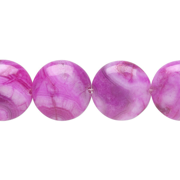 Bead, crazy lace agate (dyed), fuchsia, 16mm puffed flat round, B grade, Mohs hardness 6-1/2 to 7. Sold per 8-inch strand, approximately 10 beads. image number 0