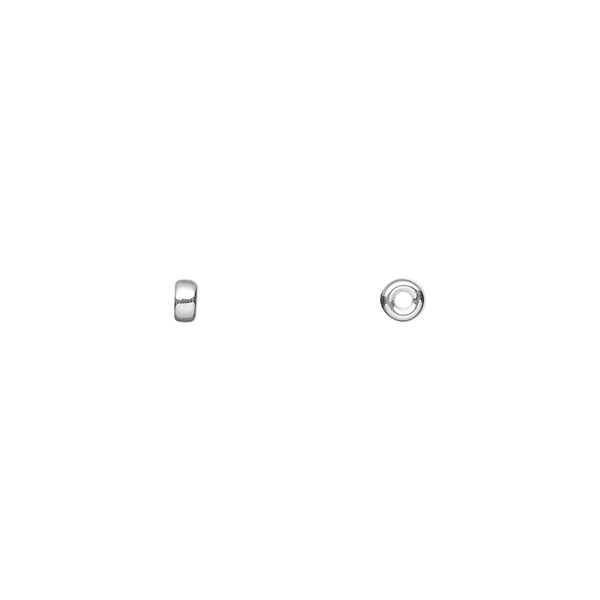 Bead, sterling silver, 3x1.5mm smooth flat rondelle. Sold per pkg of 4. image number 0