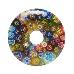 Focal, millefiori glass 1pkg1, translucent multicolored, 34-35mm donut.