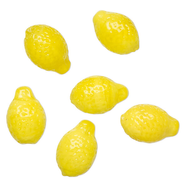 Bead, lampworked glass, opaque yellow, 15x10mm half-drilled lemon. Sold per pkg of 6. image number 0