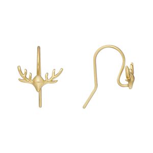Ear wire fishhook 1pkg2 Amoracast® sterling silver, 13mm / 12x8mm antler / open loop / satin finish, 20 gauge "vermeil" 1 pair