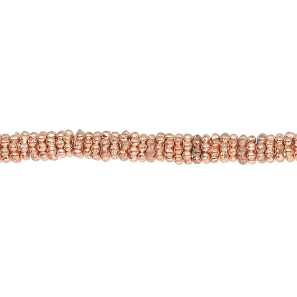 Bead, shiny copper, 4x1mm beaded rondelle. Sold per pkg of 50 grams, approximately 490-500 beads. image number 0