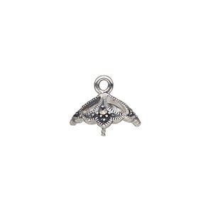 Cup, marcasite (natural) and antiqued sterling silver, 13x12.5mm fancy square with teardrop cutouts and 0.8mm twisted peg, fits 12-14mm bead. Sold individually.