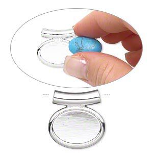 Pendant, silver-finished "pewter" (zinc-based alloy), 22x21mm single-sided oval with 18x13mm oval setting and tube bail. Sold individually.