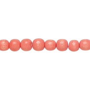 Bead 1pkg1, Taiwanese cheesewood (dyed / waxed), orange, 5-6mm round, 15-1/2 to 16 inches.