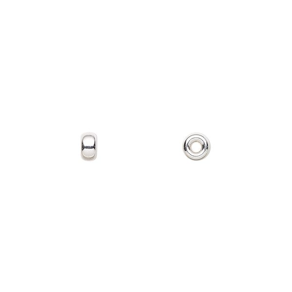 Bead, sterling silver, 4x2mm smooth flat rondelle. Sold per pkg of 20. image number 0