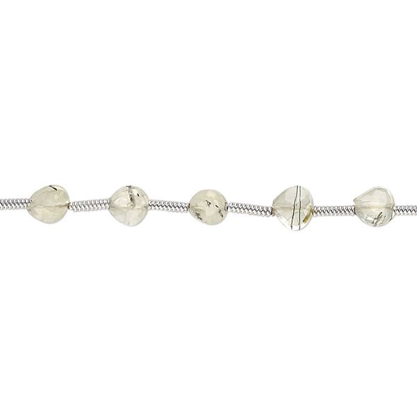 Prehnite 1pkg18, hand-cut faceted puffed teardrop bead natural 4x4mm-5x5mm image number 0