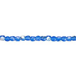 Bead, Czech fire-polished glass, light cobalt AB, 3mm faceted round. Sold per pkg of 1,200 (1 mass).