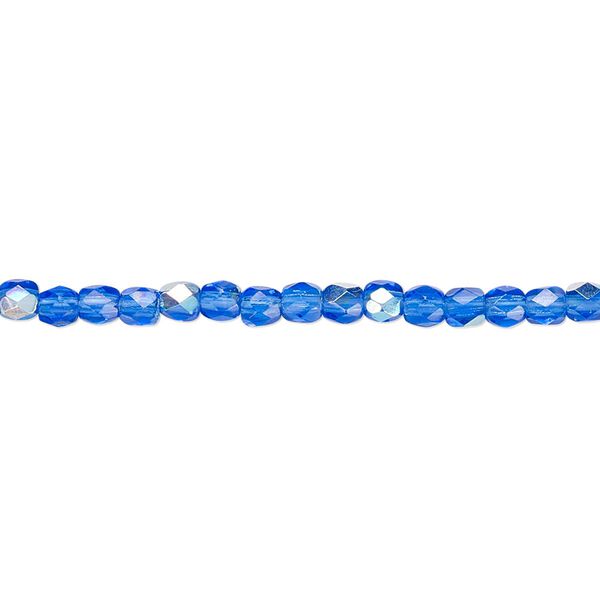 Bead, Czech fire-polished glass, light cobalt AB, 3mm faceted round. Sold per pkg of 1,200 (1 mass). image number 0