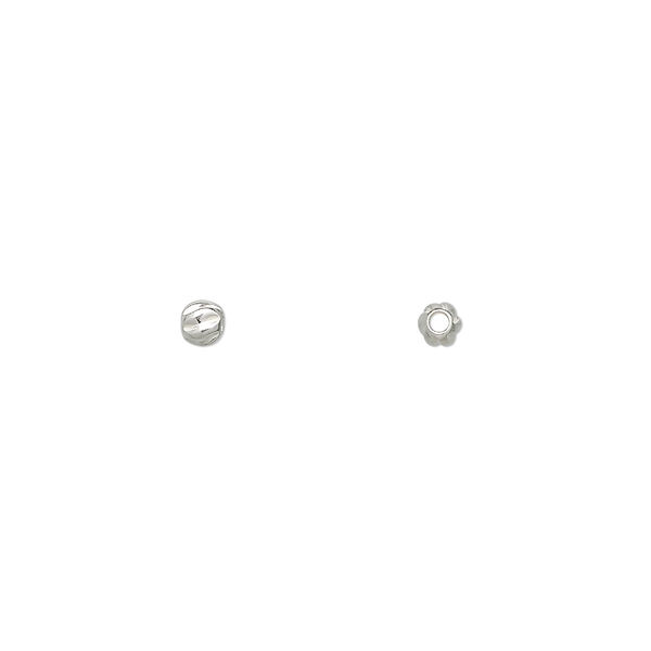 Bead, sterling silver, 3mm partially matte twisted corrugated round. Sold per pkg of 20. image number 0
