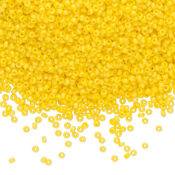 Seed bead, Miyuki, glass, pkg/35g, #15 rocaille, opaque matte rainbow canary, (RR-404D/FR). image number 0