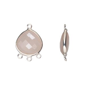Drop, sterling silver and pink chalcedony (dyed), 15x14mm hand-cut double-sided faceted teardrop with 3 closed loops, Mohs hardness 6-1/2 to 7. Sold individually.