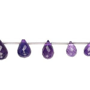 Amethyst 1pkg19, hand-cut top-drilled faceted briolette bead natural graduated 8x5mm-12x8mm