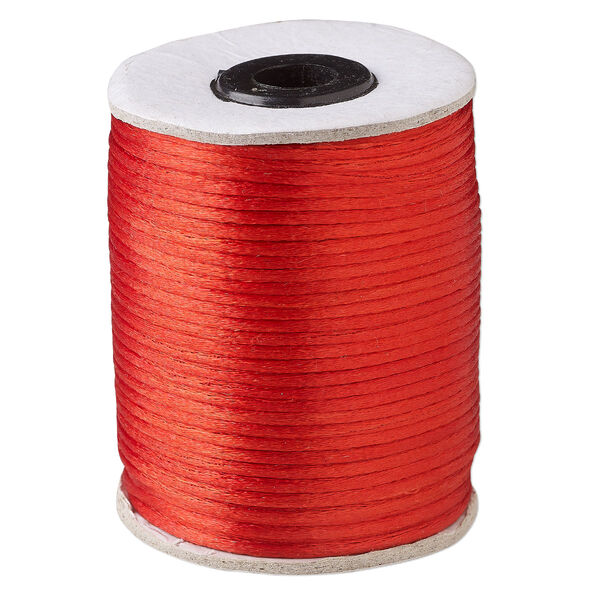 Cord, Satinique™, satin, red, 2mm. Sold per 200-foot spool. image number 0