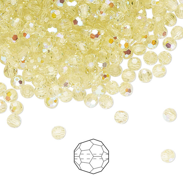 Bead 720pk jonquil AB, Preciosa Czech crystal 3mm round image number 0