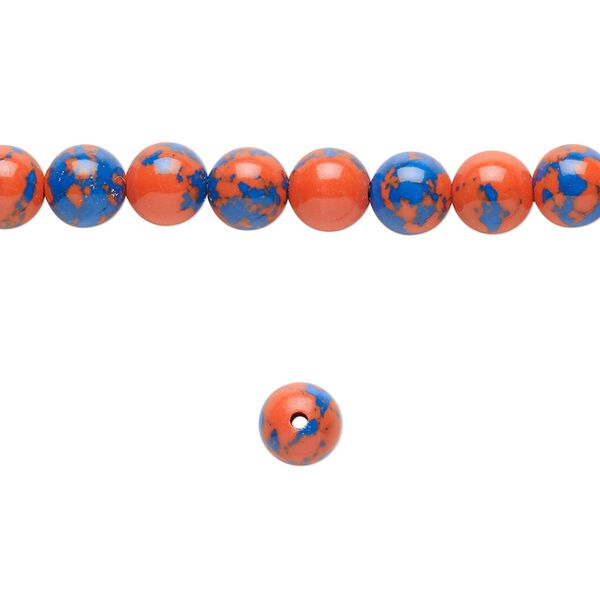 Bead, resin, dark blue and orange, 6mm round. Sold per 15-1/2" to 16" strand. image number 0