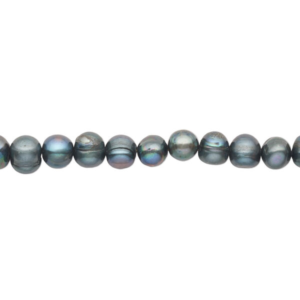 Pearl, cultured freshwater (dyed), spruce, 9-10mm semi-round, D grade, Mohs hardness 2-1/2 to 4. Sold per 15-inch strand. image number 0