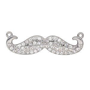 Focal, glass rhinestone and silver-finished "pewter" (zinc-based alloy), clear, 51x13mm single-sided mustache. Sold individually.