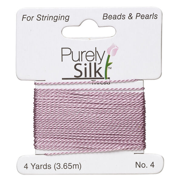 Thread, Purely Silk™, lilac, medium-heavy, size #4, 24-pound test. Sold per 4-yard card. image number 0