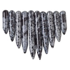Snowflake obsidian 1pkg10, top-drilled spike fan focal natural graduated 19x5mm-41x5.5mm