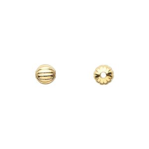 Bead, gold-plated brass, 6mm corrugated round. Sold per pkg of 100.