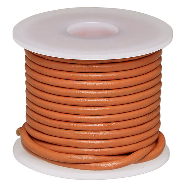 Cord, leather (dyed), marigold, 2mm round. Sold per 5-yard spool. image number 0
