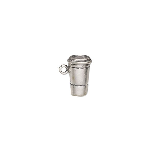Charm, sterling silver, 11.5 x 7mm 3D to-go mug. Sold individually. image number 0