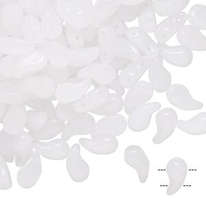 Bead, Zoliduo®, Czech pressed glass, translucent white, 8x5mm double-drilled left-facing comma. Sold per pkg of 30.