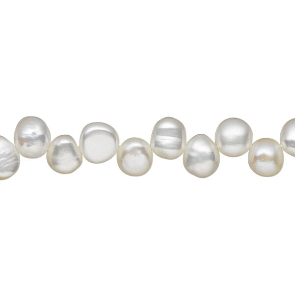 Pearl, cultured freshwater (bleached), white, 5x5mm-6x5mm top-drilled flat-sided rice, C grade, Mohs hardness 2-1/2 to 4. Sold per 15-inch strand. image number 0