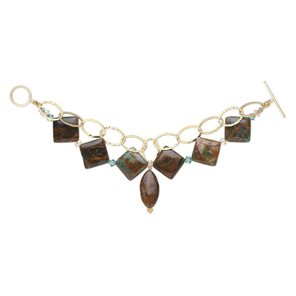Bracelet, One of a Kind Jewelry, 14Kt gold-filled / green "opal" (chalcedony) (natural) / crystal, erinite, 7-1/2 inches. Only one available. image number 0